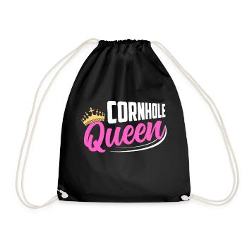 Cornhole Queen Player Bean Bag Toss - Drawstring Bag - black - Front