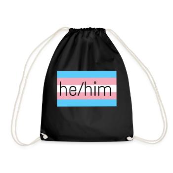 trans flag he/him pronouns - Drawstring Bag - black - Front