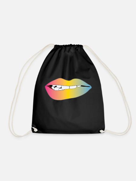 Biting Lips - Pansexual Pride - Gradient - Drawstring Bag - black