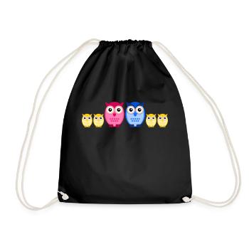 Owl family four children - Drawstring Bag - black - Front