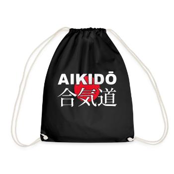 Aikido Martial Arts Japanese Kanji Script - Drawstring Bag - black - Front