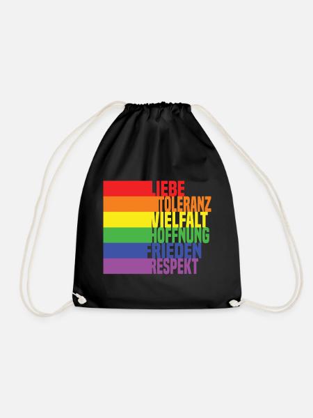 Liebe Toleranz Vielfalt Hoffnung Frieden Respekt - Turnbeutel - Schwarz