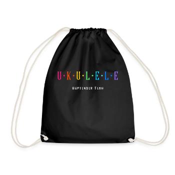 Ukulele - Hüpfender Floh - Bunte Buchstaben - Turnbeutel - Schwarz - Vorne