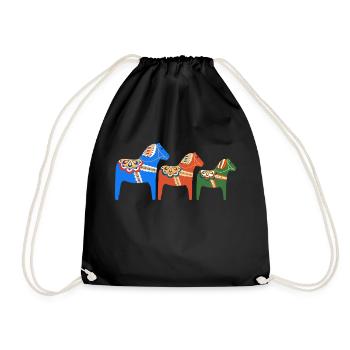 3 chevaux Dala alignés en orange, bleu et vert - Sac de sport léger - noir - Devant