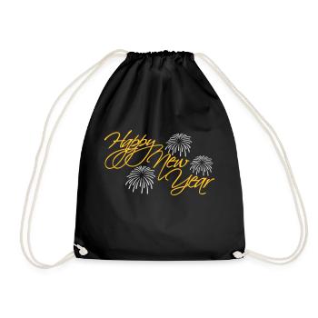 happy new year quote - Drawstring Bag - black - Front