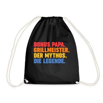 Grillmeister Bonus Papa Grillen Geschenk - Turnbeutel - Schwarz - Vorne
