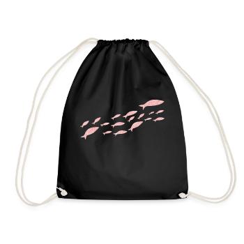 Pink Gold Glitter Sardine Fish - Drawstring Bag - black - Front
