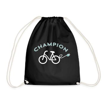 E-BIKE CHAMPION Elektro Fahrrad Pedelec - Turnbeutel - Schwarz - Vorne