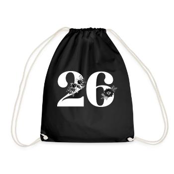 Number 26 Black Floral -26th Floral Anniversary - Drawstring Bag - black - Front