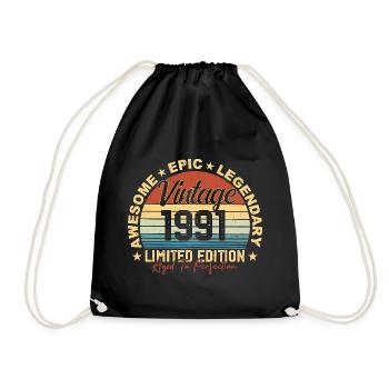 Retro 1991 Jahrgang Geburtstag 1991 Geschenk 1991 - Turnbeutel - Schwarz - Vorne