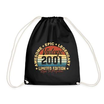 Retro 2001 Vintage Birthday 2001 Gift 2001 - Drawstring Bag - black - Front