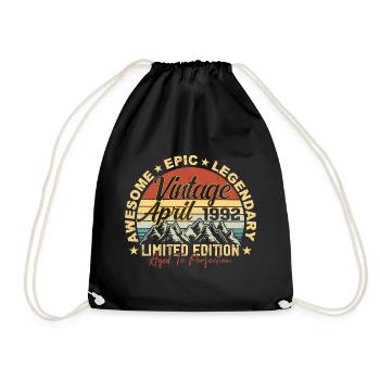 33rd Birthday Gift Vintage April 1992 - Drawstring Bag - black - Front