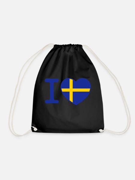 I Love Sweden - Drawstring Bag - black