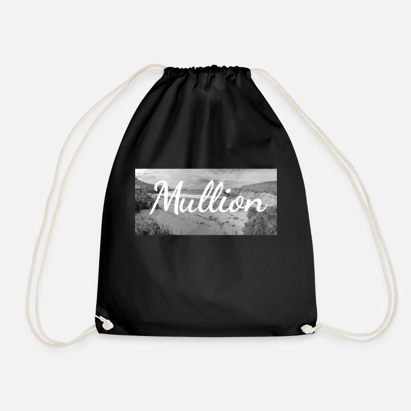 Retro Lettering at Mullion Harbor Cornwall UK - Drawstring Bag - black