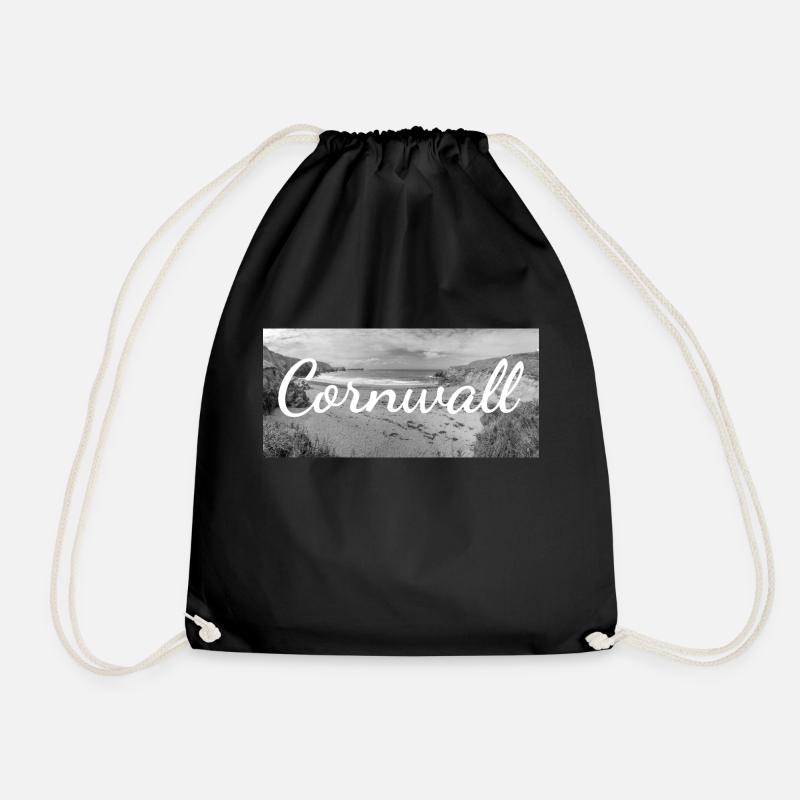 Retro Lettering at Cornwall England - Drawstring Bag - black