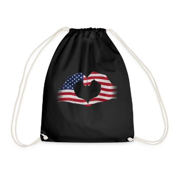 Hände zu Herz geformt USA Flagge - Turnbeutel - Schwarz - Vorne