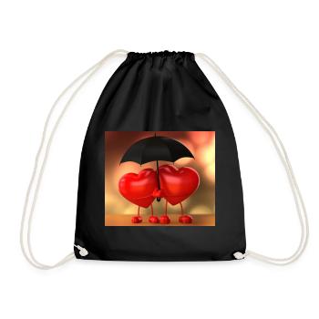 Twin Hearts Under Romantic Umbrella - Drawstring Bag - black - Front