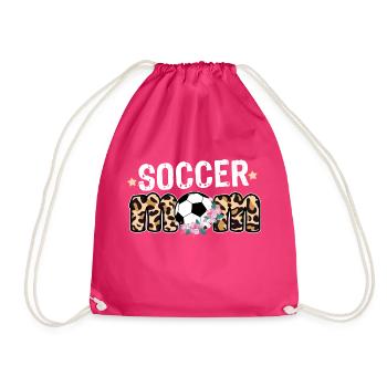 Football mother flowers with leopard print - Drawstring Bag - fuchsia - Front