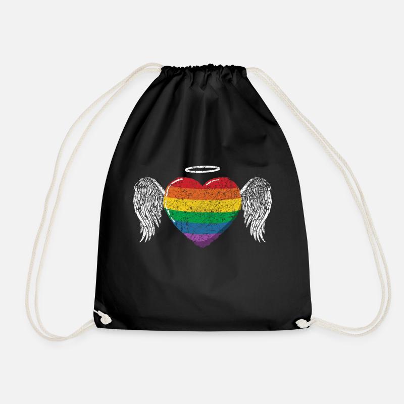Rainbow Heart Wing LGBT LGBT Gay Pride Vintage - Drawstring Bag - black