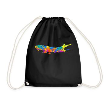 Flugzeug Flugzeuge Geschenk - Turnbeutel - Schwarz - Vorne