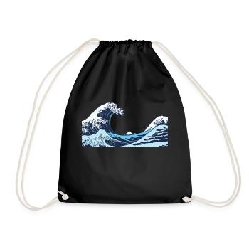 Kanagawa Waves Aesthetic Japanese Art Great Wave - Drawstring Bag - black - Front