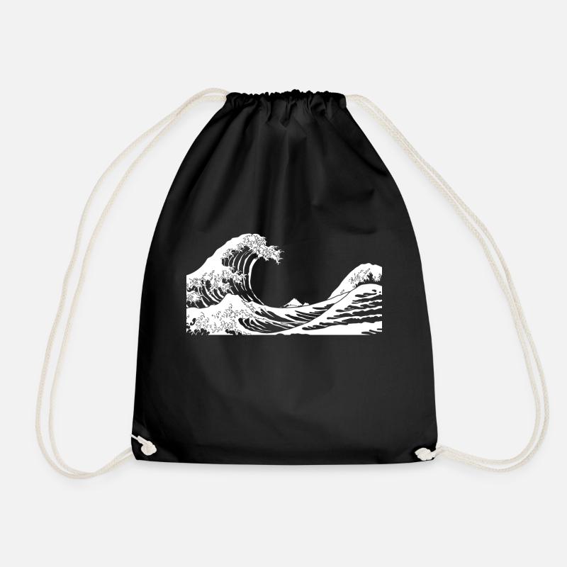 Kanagawa Waves Aesthetic Japanese Art Great Wave - Drawstring Bag - black