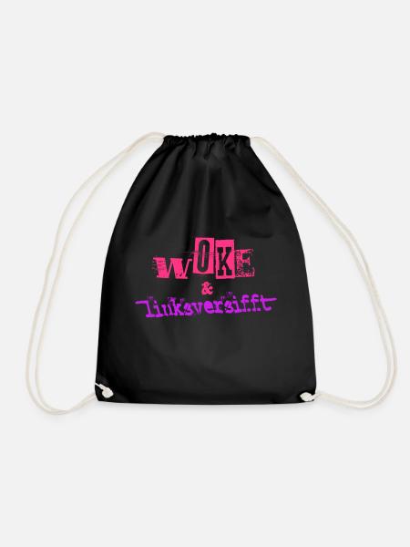 Selbstironie: WOKE & linksversifft - Turnbeutel - Schwarz