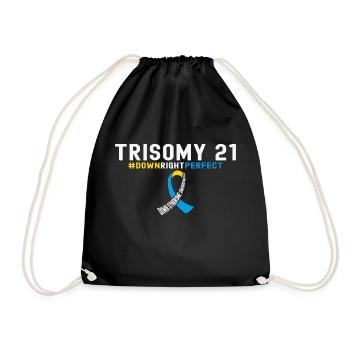 Down Syndrome Awareness Ribbon - DownRightPerfect - Drawstring Bag - black - Front