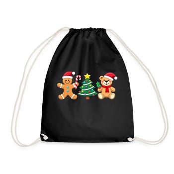 Süße Santa's Freunde - Lebkuchen T-Shirt - Turnbeutel - Schwarz - Vorne