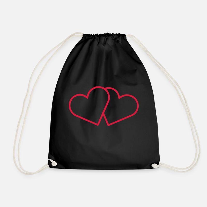 2 hearts - Drawstring Bag - black