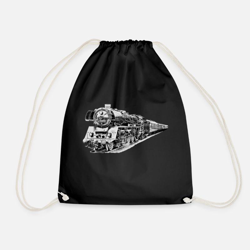 steam locomotive - Drawstring Bag - black
