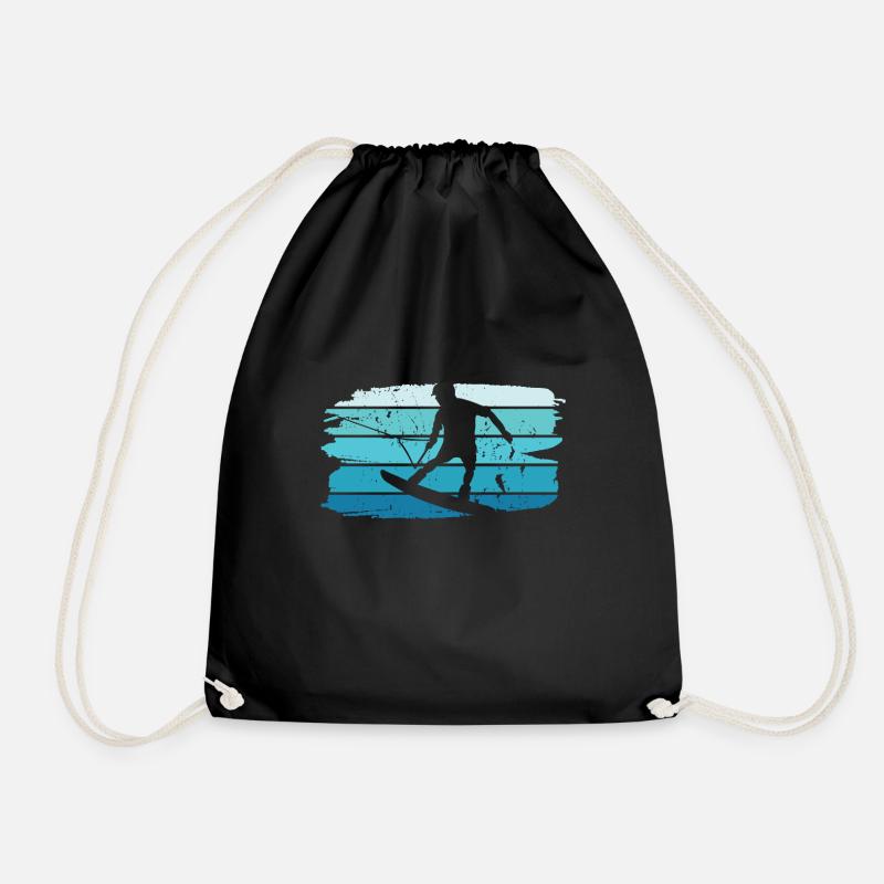 Wakeboard wakeboarder waterskiing gift - Drawstring Bag - black