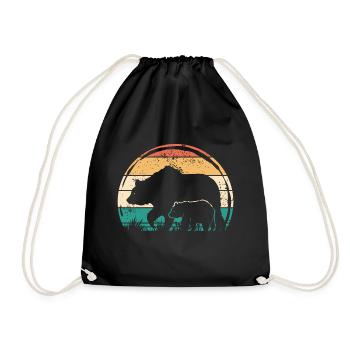 Ours avec enfant - ours père mère avec oursons - Sac de sport léger - noir - Devant