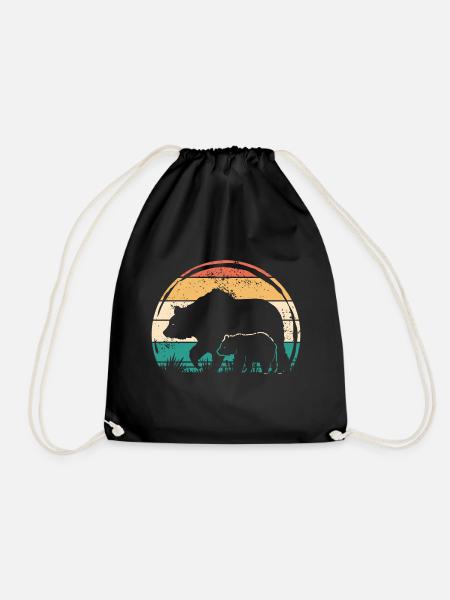 Bear with child - bears father mother with cubs - Drawstring Bag - black