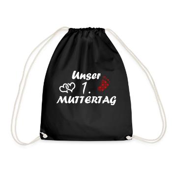 Der erster Muttertag Text mit Herzen und Muster - Turnbeutel - Schwarz - Vorne