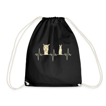 Alpaca Heartbeat Rabbit Alpaca Gift - Drawstring Bag - black - Front
