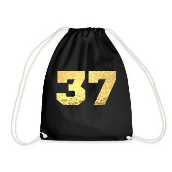 Number 37 Gold Glitter - 37th Anniversary - Drawstring Bag - black - Front