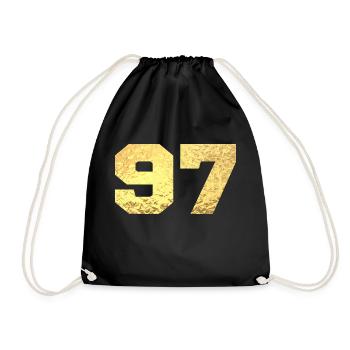 Number 97 Gold Glitter - 97th Anniversary - Drawstring Bag - black - Front
