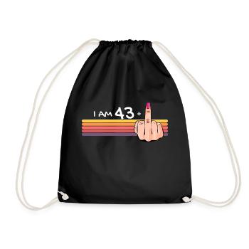Ich bin 43 + 1 Mittelfinger-Shirt Ich bin 43 plus, - Turnbeutel - Schwarz - Vorne