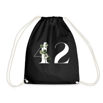 Number 42 Floral Green - 42nd Floral Birthday - Drawstring Bag - black - Front