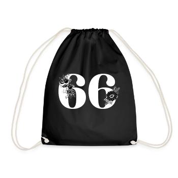 Black Floral Number 66 - 66th Floral Birthday - Drawstring Bag - black - Front