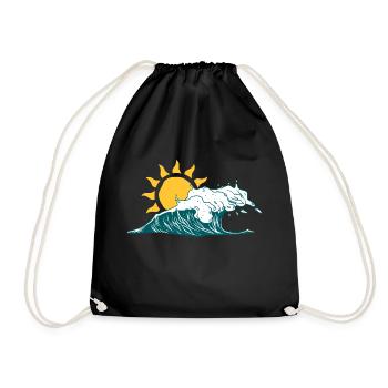 Retro Ocean Wave & Sun - Vintage Surf T-Shirt - Turnbeutel - Schwarz - Vorne