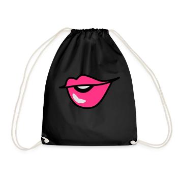 mignon lèvres boudeuses bisou avec un sourire - Sac de sport léger - noir - Devant