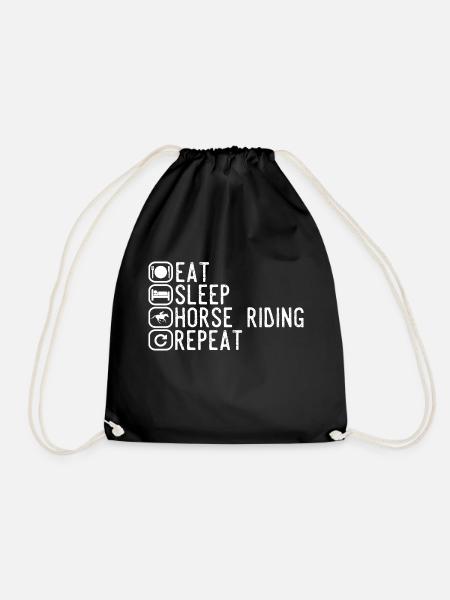 Eating sleeping horse riding repeating gift - Drawstring Bag - black