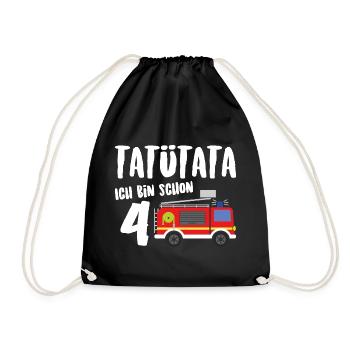 Feuerwehrauto Tatü Tata Ich bin schon 4 Jahre - Turnbeutel - Schwarz - Vorne