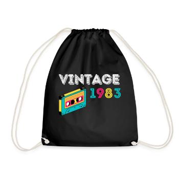 Vintage 1983 cassette 39 years old 1983 - Drawstring Bag - black - Front