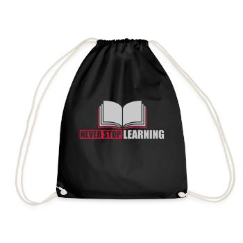 never stop learning quote - Drawstring Bag - black - Front