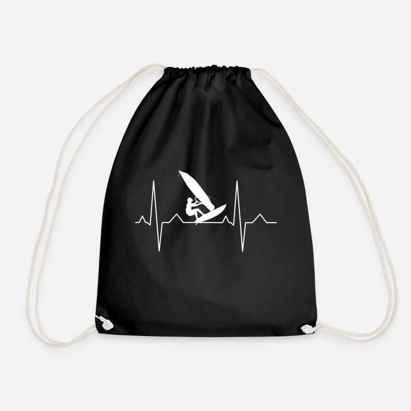 Windsurfing Heartbeat Windsurfing ECG Gift - Drawstring Bag - black