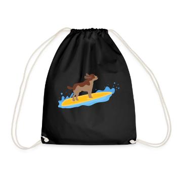 dog surfing - Drawstring Bag - black - Front