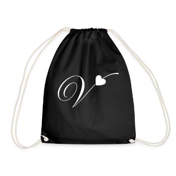 Letter v heart calligraphy - Drawstring Bag - black - Front
